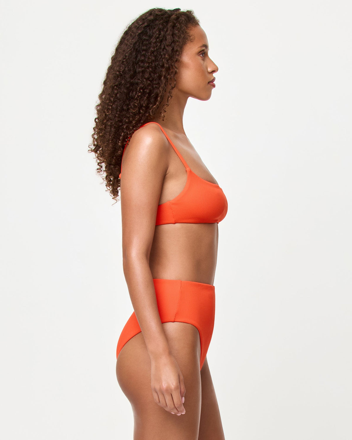 LSPACE Presley Bikini Top and Soleil bikini bottom in Poppy, side view on model.