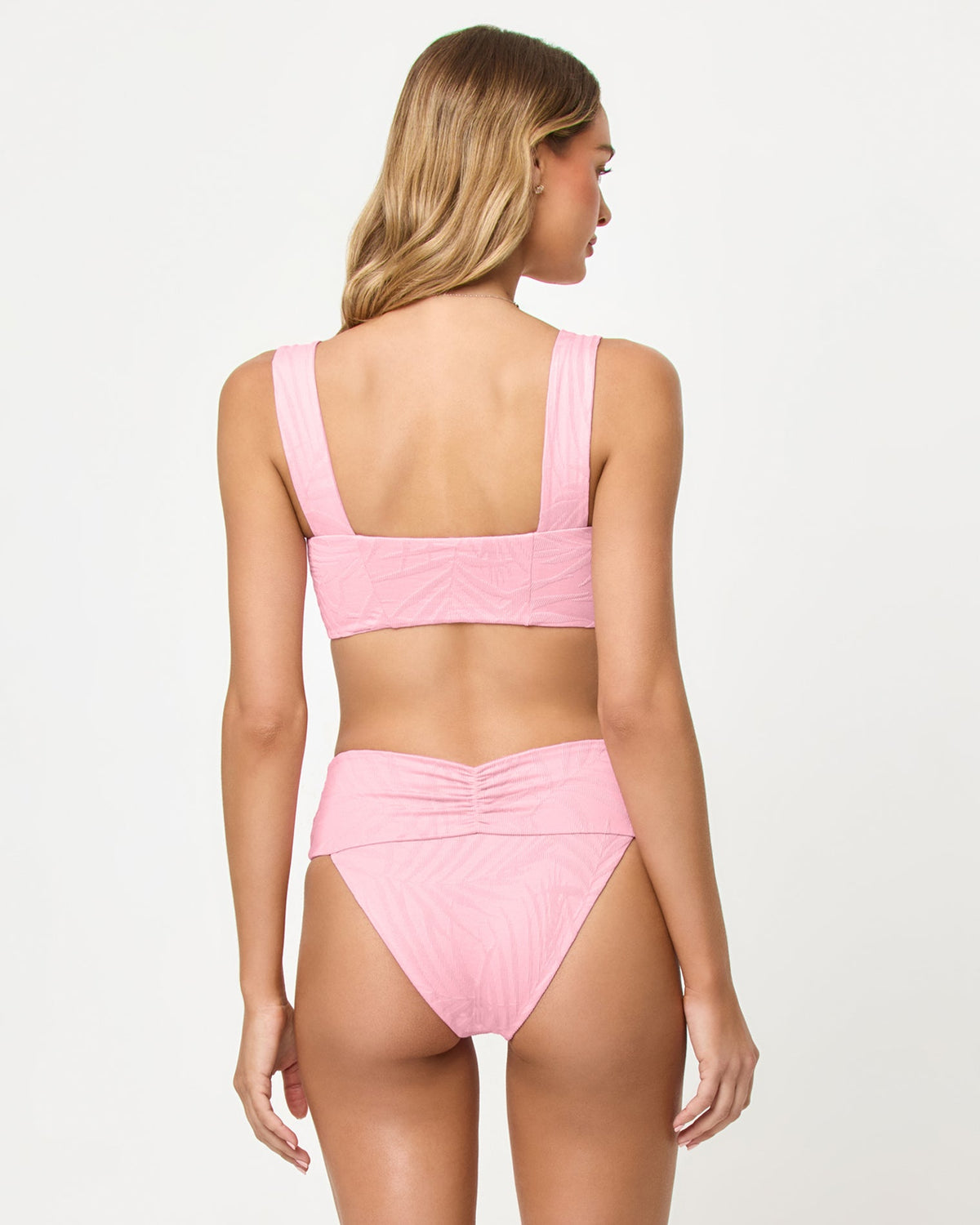 Pink Sugar | Badge:New Arrival_#B2AC88_#ffffff'
LSPACE Bardot bikini bottom in Pink Sugar, back view on model.