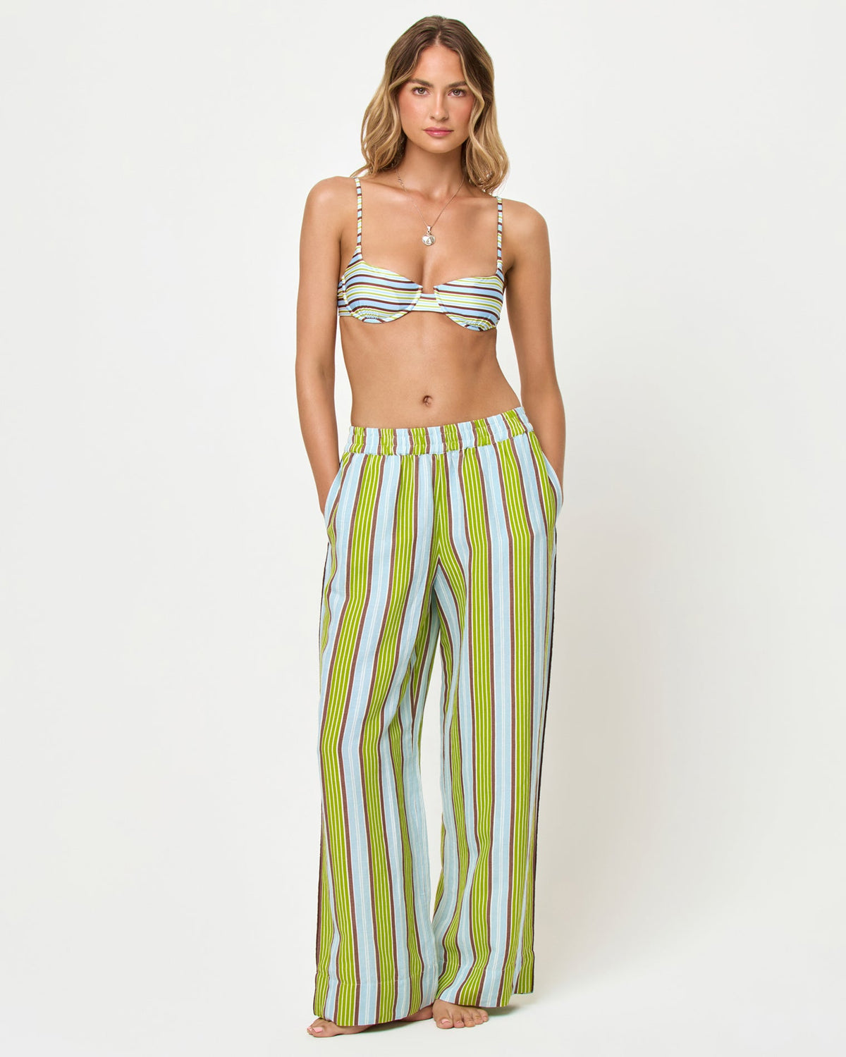 Comporta Cool Girl | Badge:New Arrival_#B2AC88_#ffffff'
LSPACE Sur Pant in Comporta Cool Girl print, front view on model with matching bikini top.