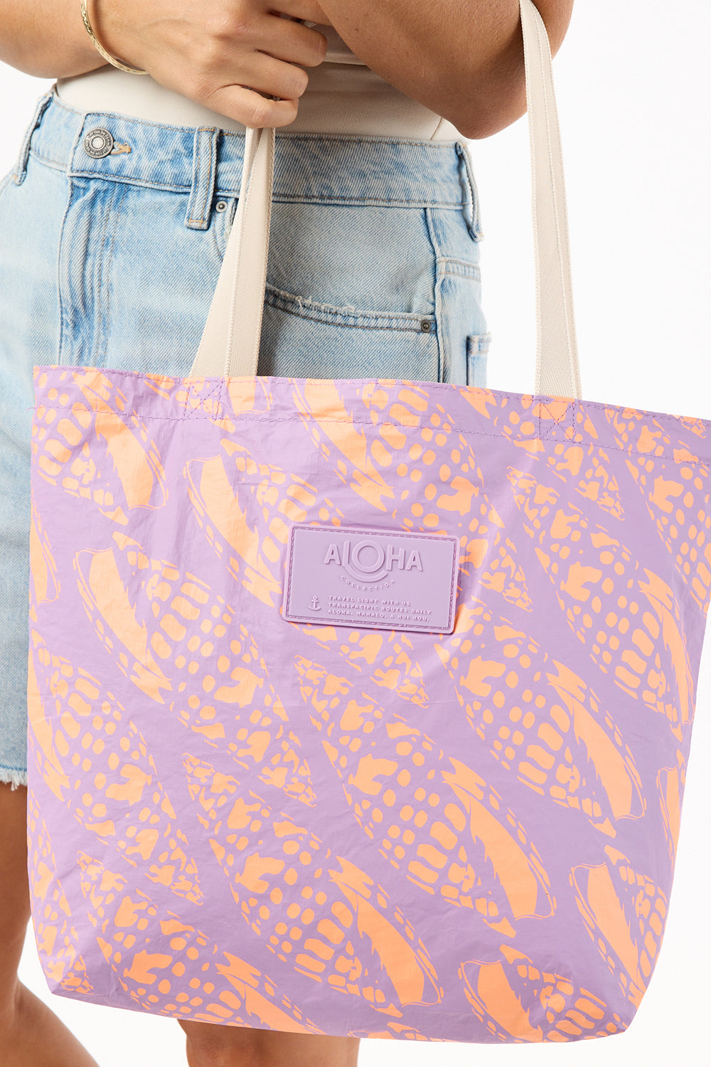 ALOHA Collection Miter Lineup Reversible Tote in Nectarine/Lavender