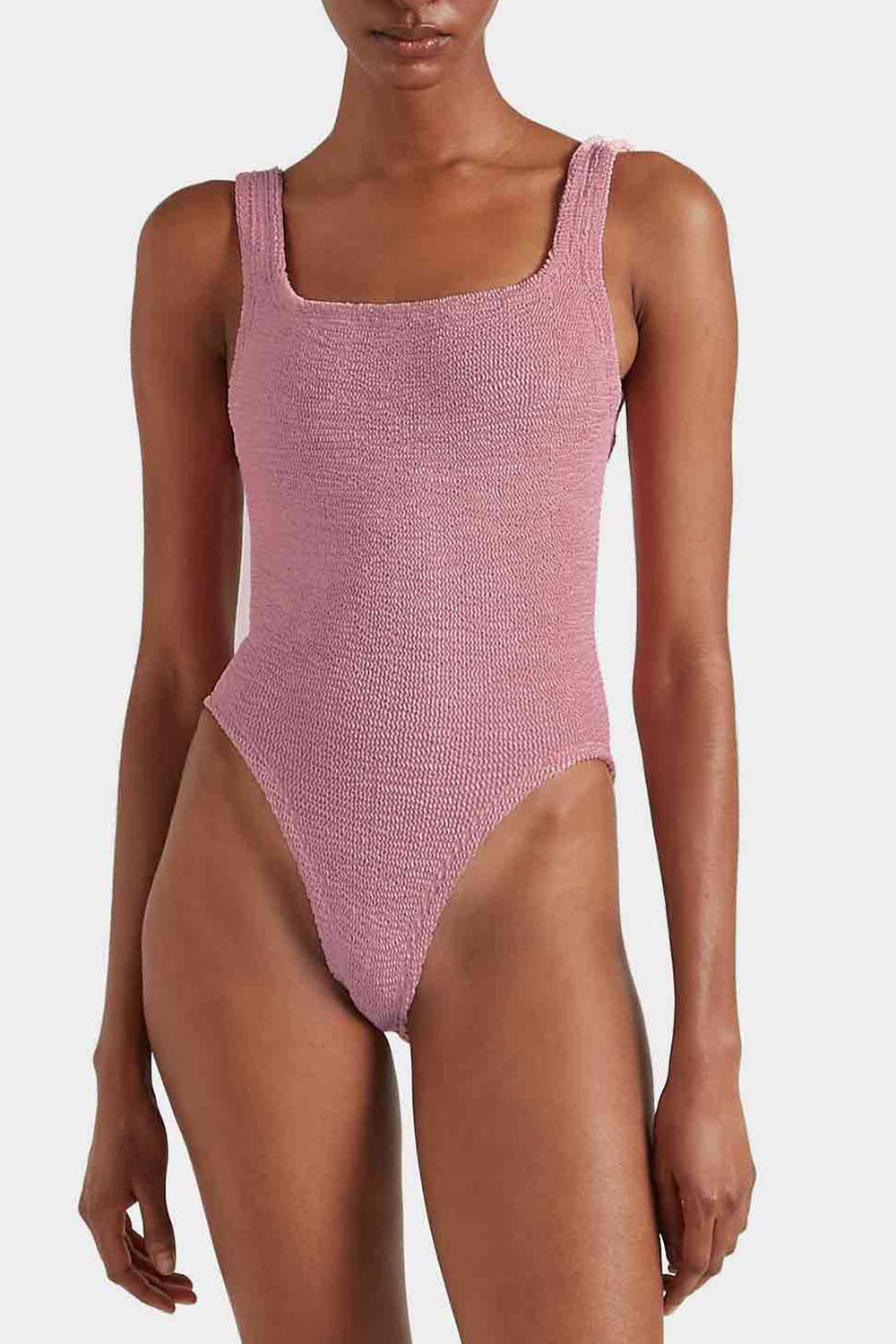 Hunza G Square Neck One Piece in Metallic Dusty Pink