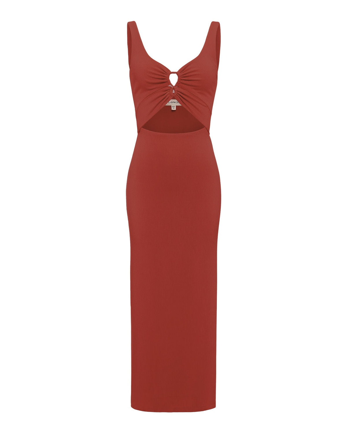 LSPACE Camille dress in dusty fig, off-model flat lay.