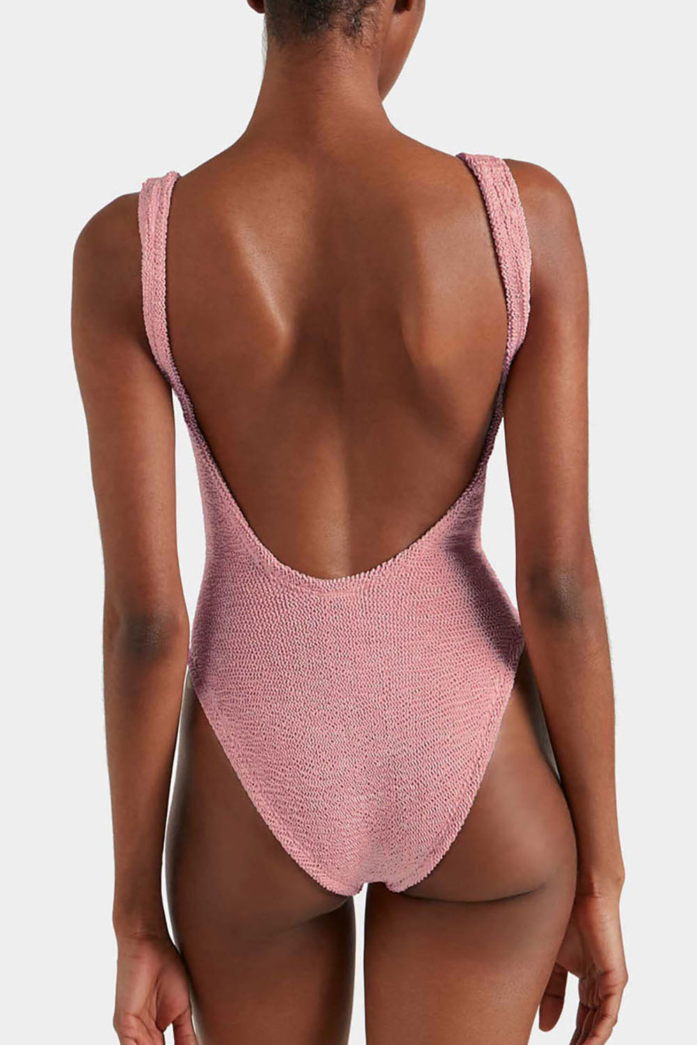 Hunza G Square Neck One Piece in Metallic Dusty Pink