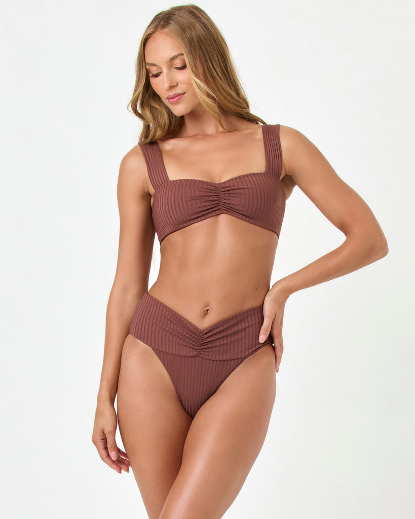 Cafe | Badge:New Arrival_#B2AC88_#ffffff' Brown sustainable ribbed bralette bikini top