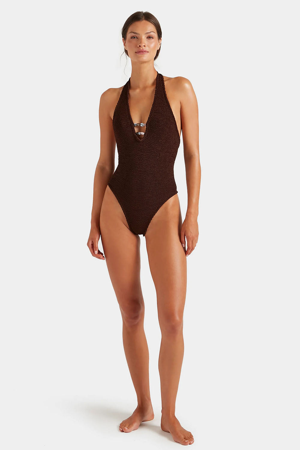 Hunza G Adriana One Piece in Metallic Chocolate