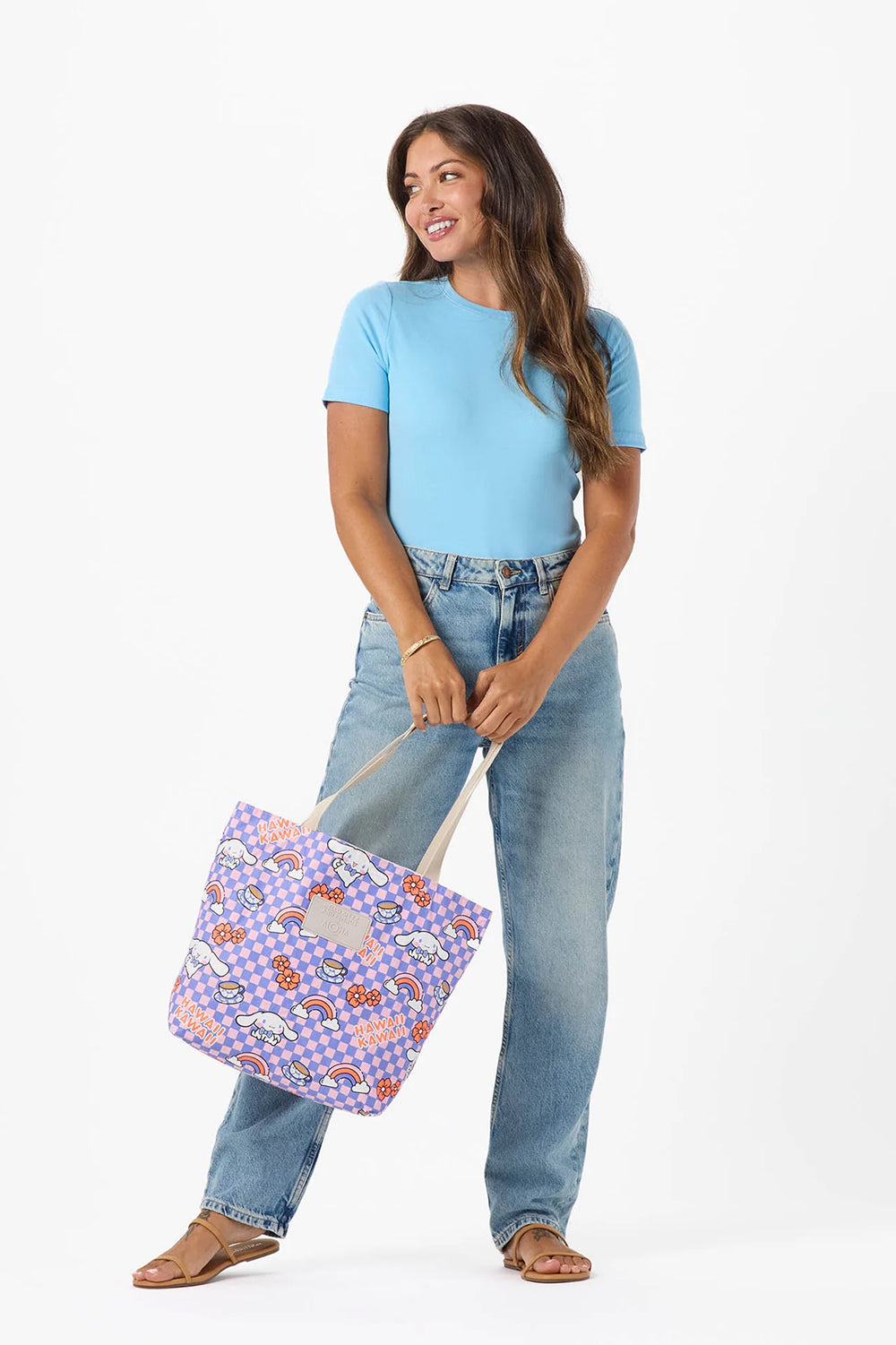 ALOHA Collection HELLO KITTY Cinnamoroll Check Reversible Tote in White/Pink