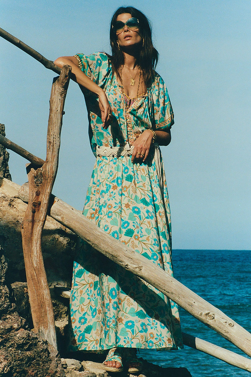 SPELL Goldie Maxi Skirt in Lagoon