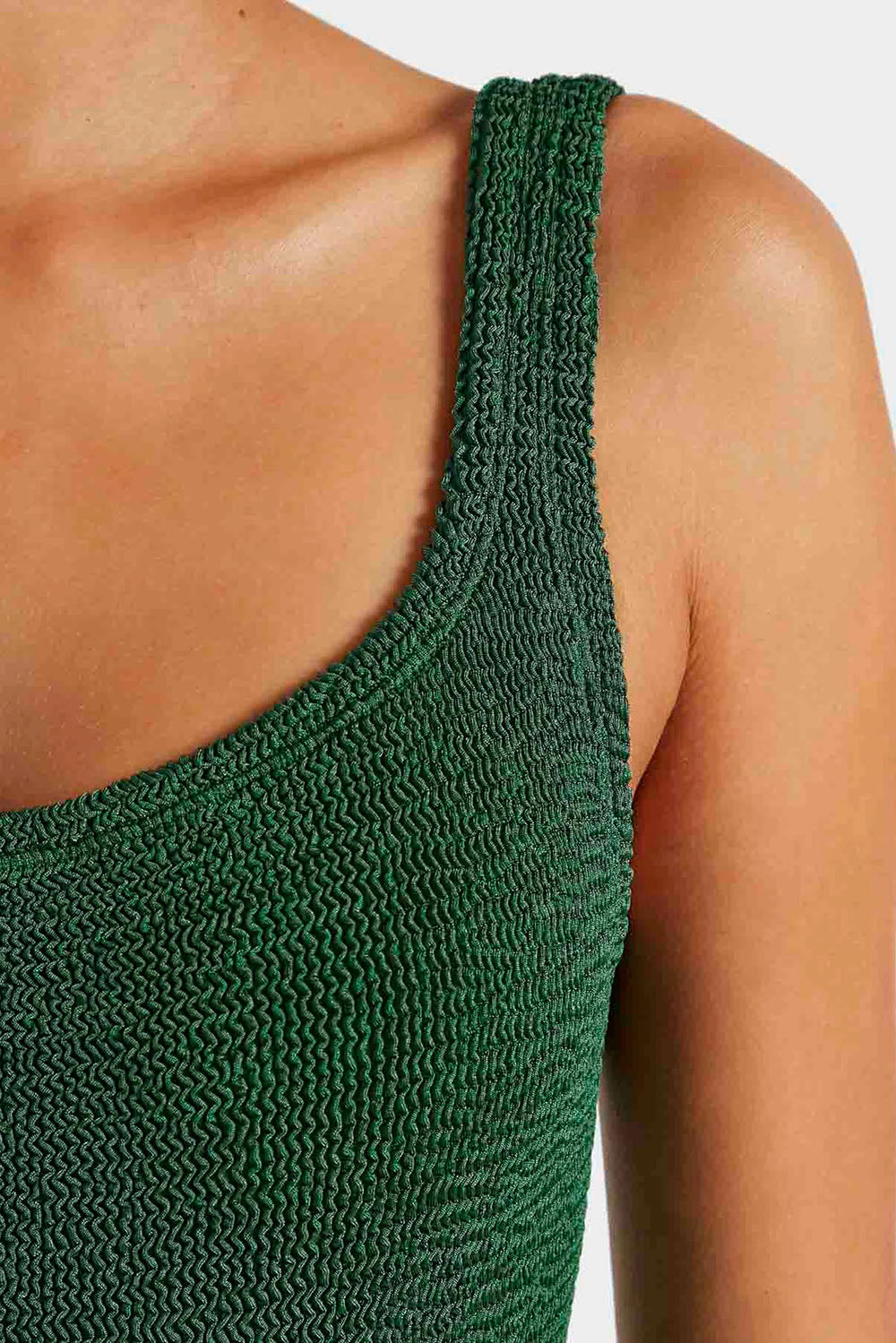 Hunza G Square Neck One Piece in Metallic Forest Green