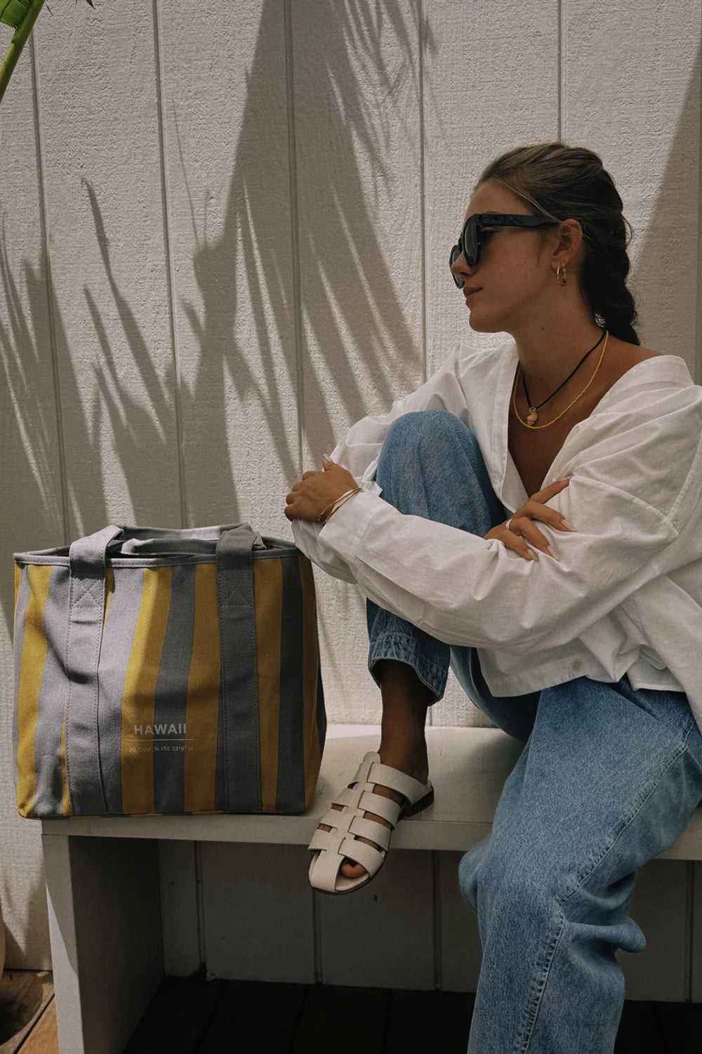 CLHEI Beach Bag in Mustard/Grey