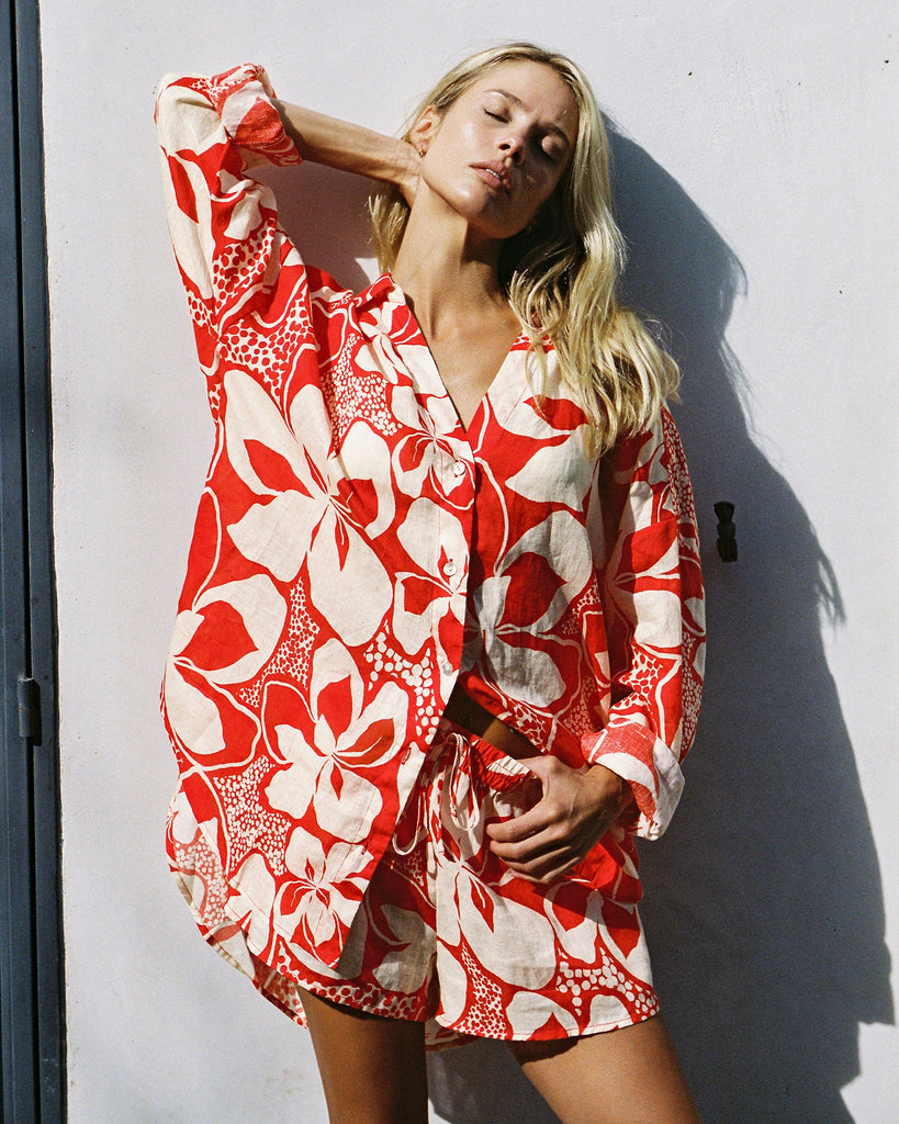 Hibiscus Bloom | Badge:New Arrival_#B2AC88_#ffffff' red floral linen cover up