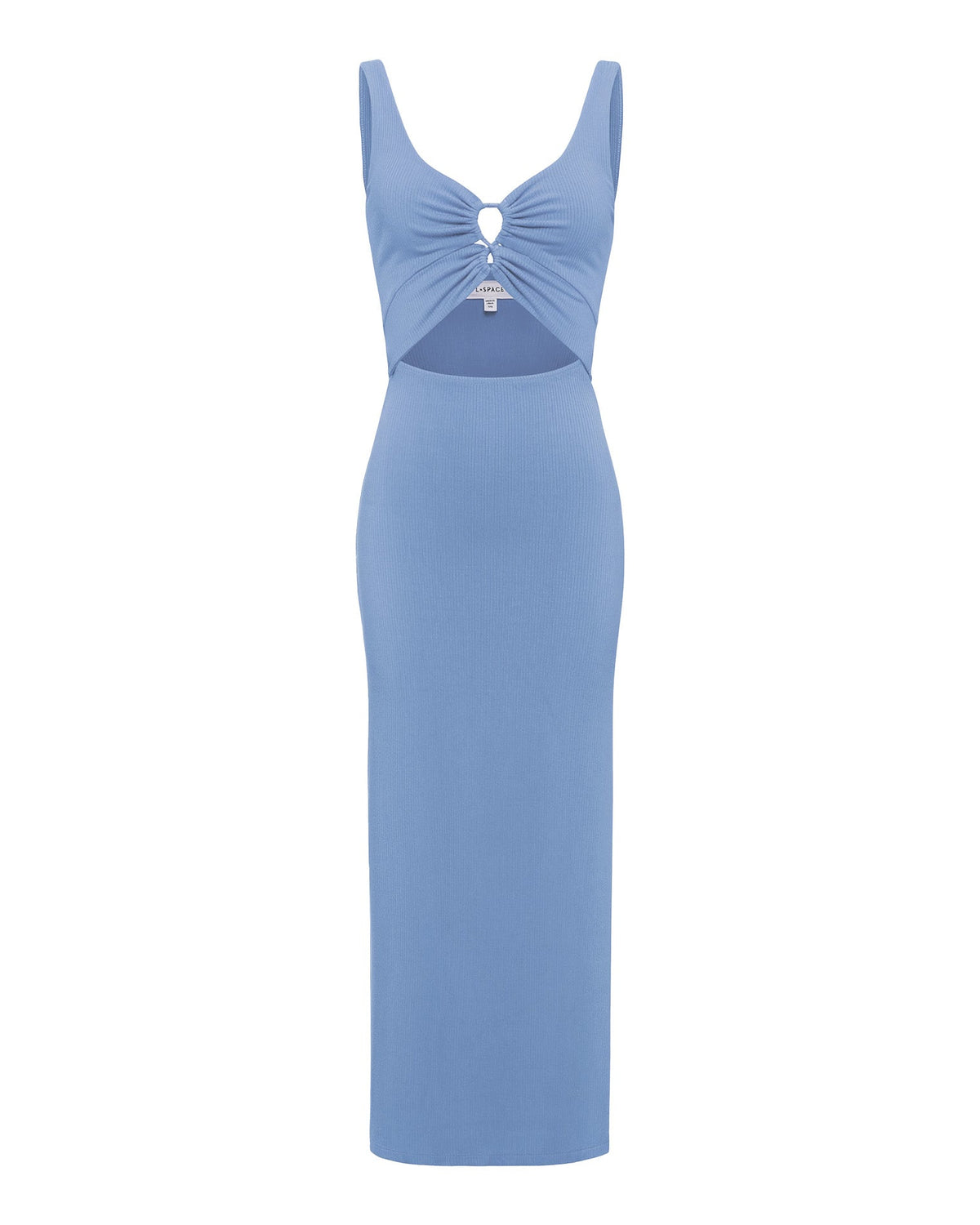 LSPACE Camille dress in chambray, off-model flat lay.